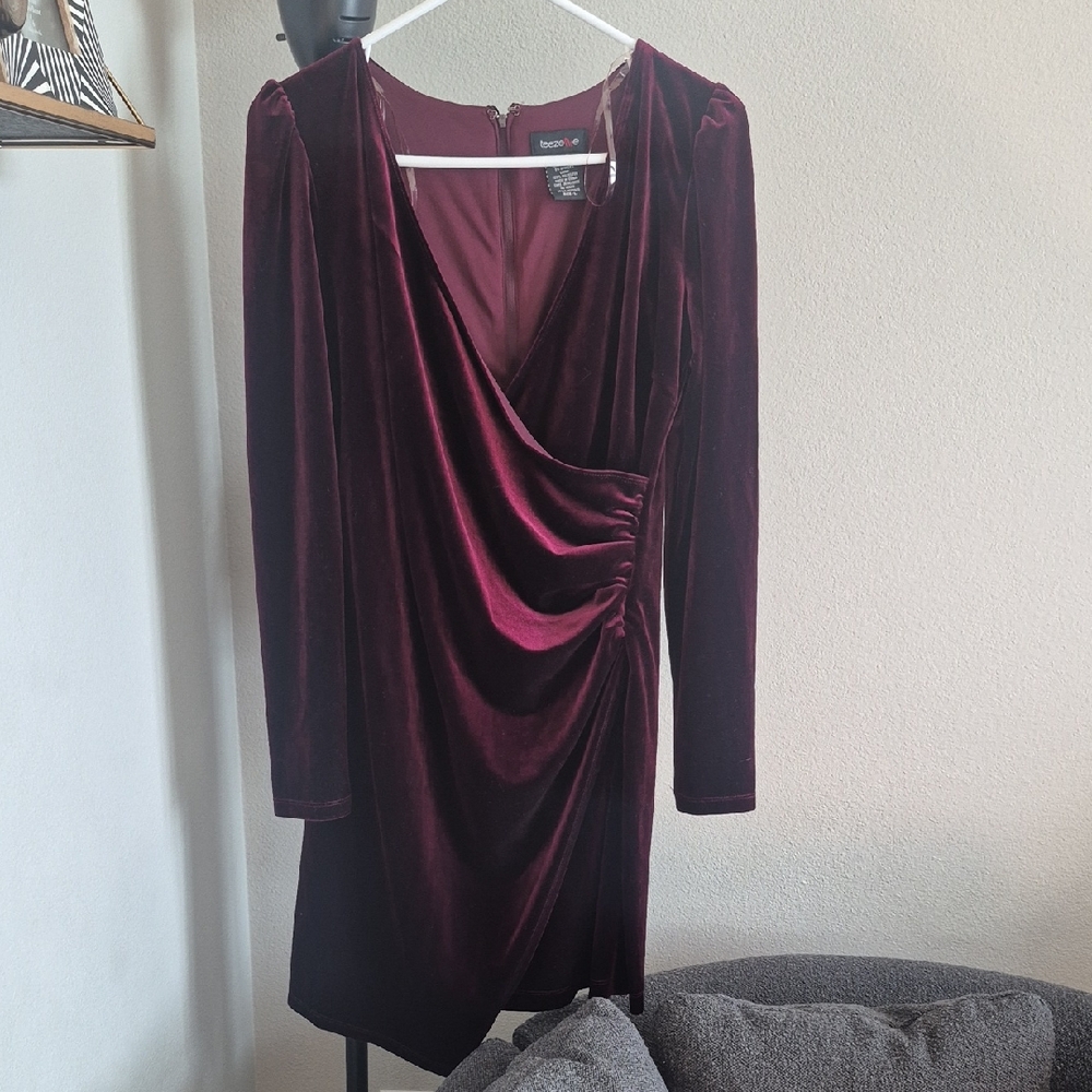 Teeze Me Burgundy Velvet Long Sleeve Dress